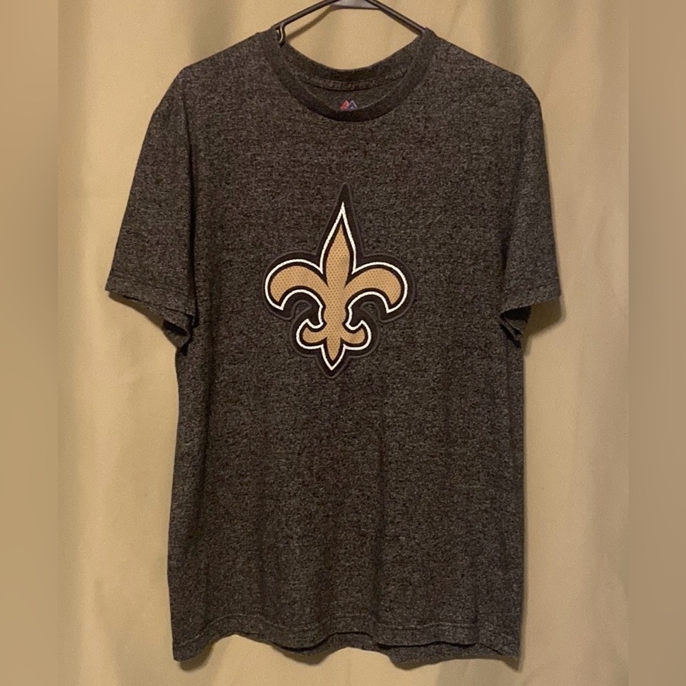 New Orleans Saints Mens Majestic NFL Short Sleeve Tee Shit Charcoal Grey Large